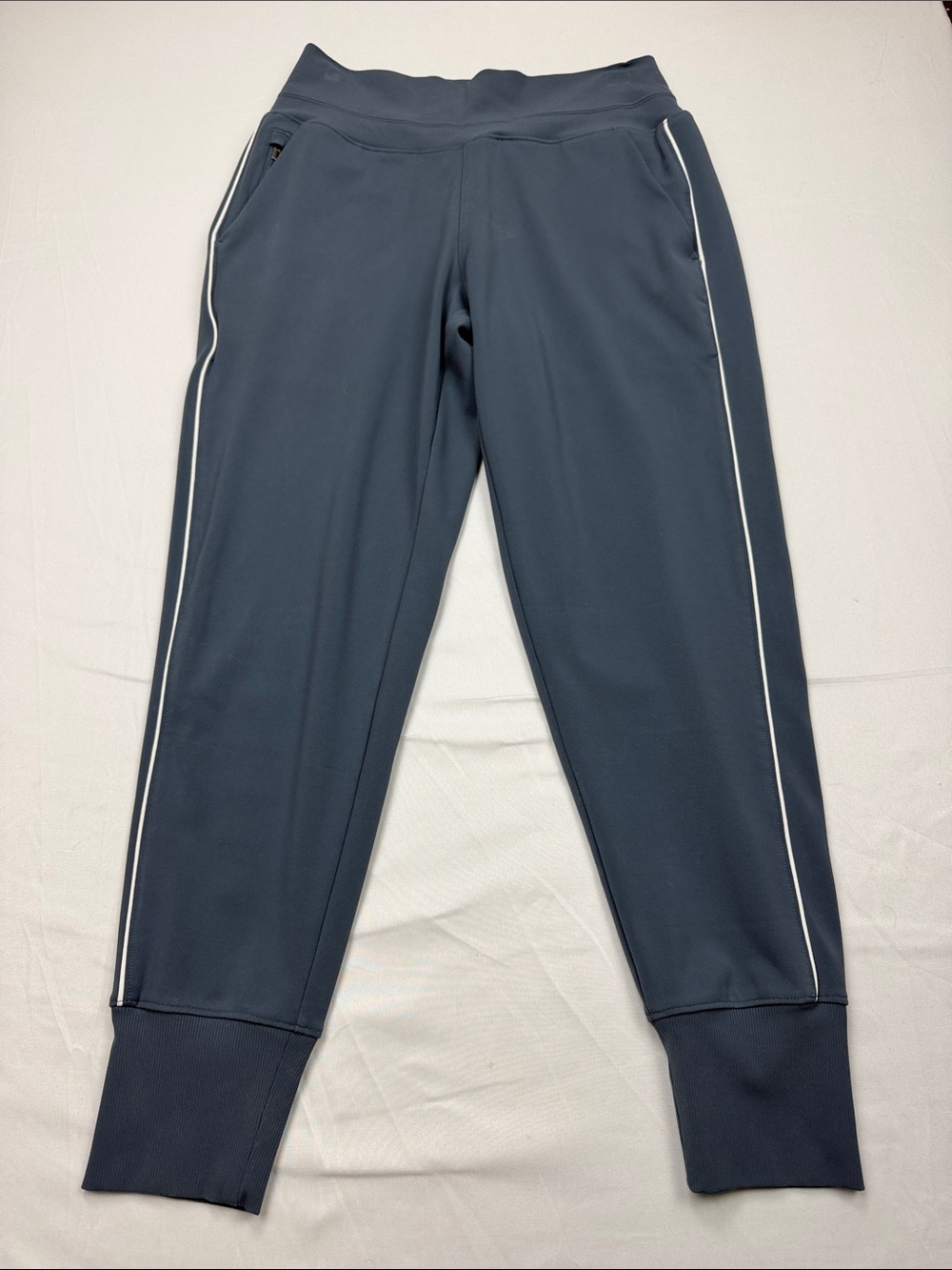Athleta Blue/GrayTrack Pants with White Side Piping Joggers 5 Pockets
